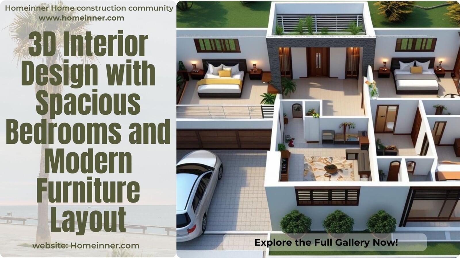 3D Interior Design with Spacious Bedrooms and Modern Furniture Layout