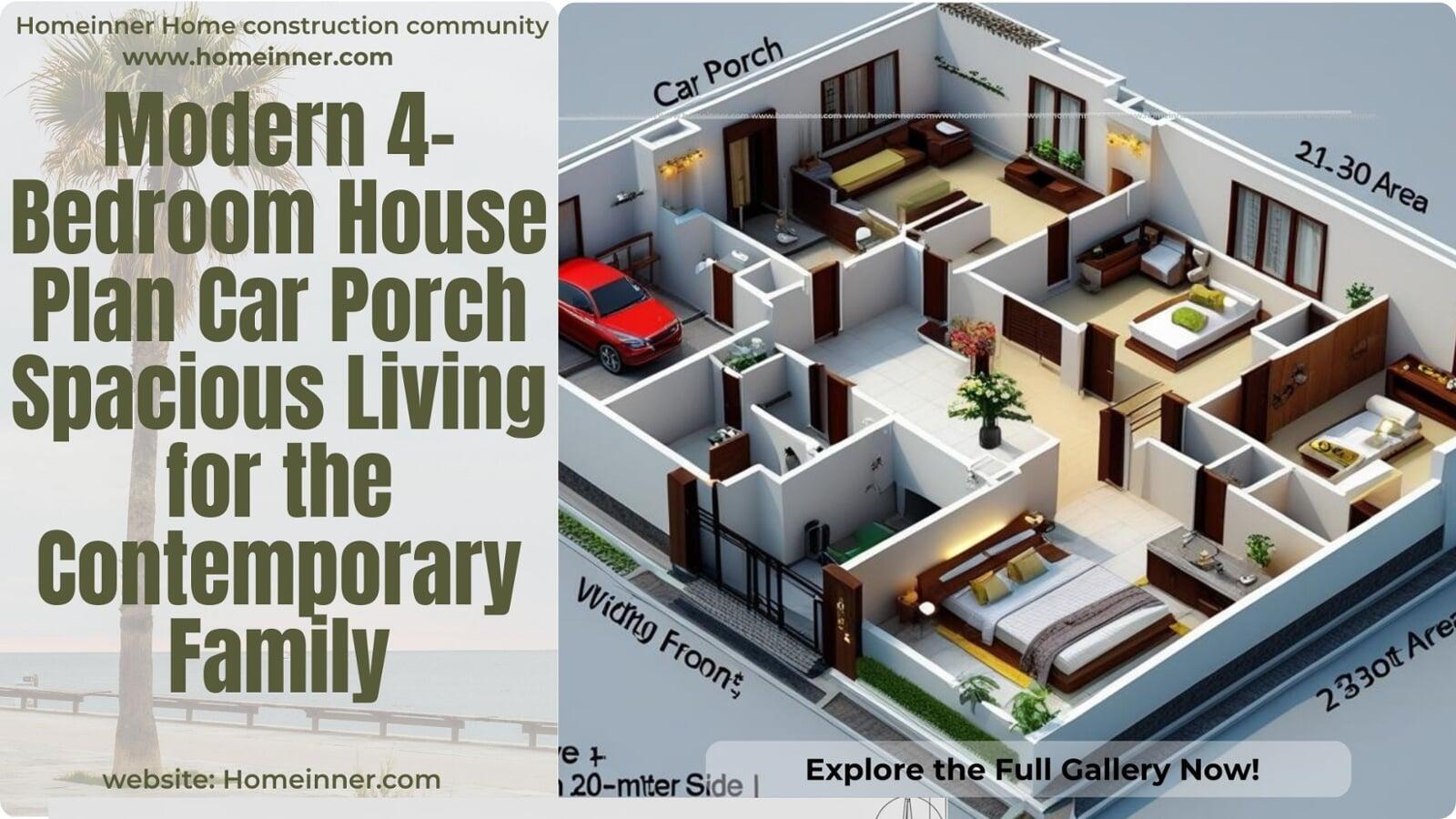 Modern 4-Bedroom House Plan Car Porch Spacious Living for the Contemporary Family