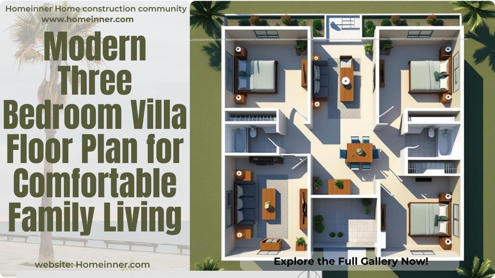 Modern Three Bedroom Villa Floor Plan for Comfortable Family Living