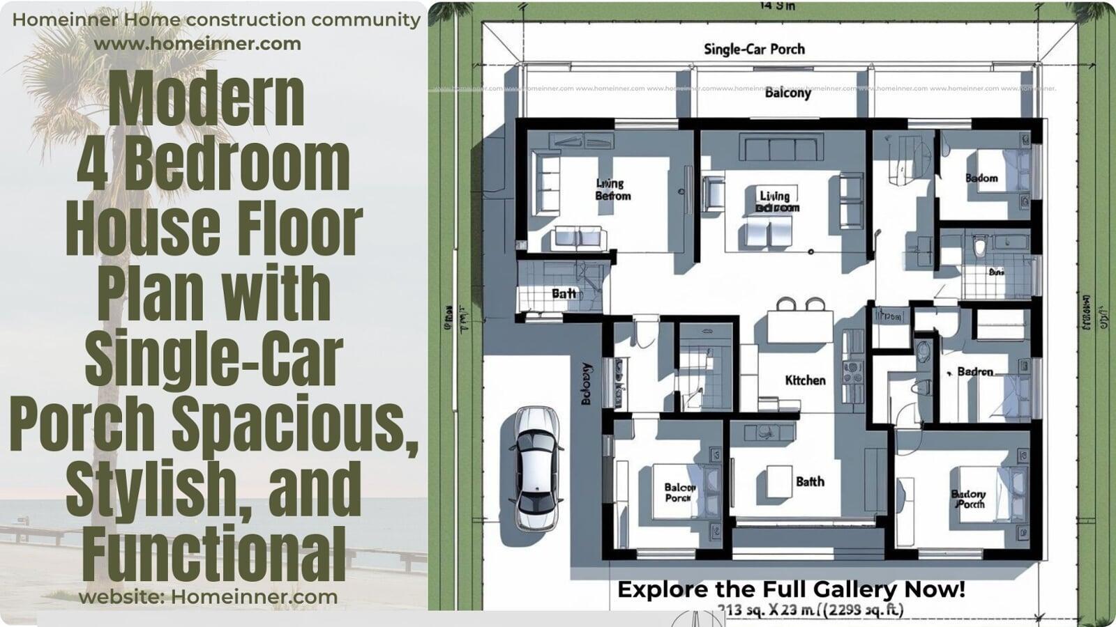 Modern 4 Bedroom House Floor Plan Single Car Porch Spacious, Stylish, and Functional