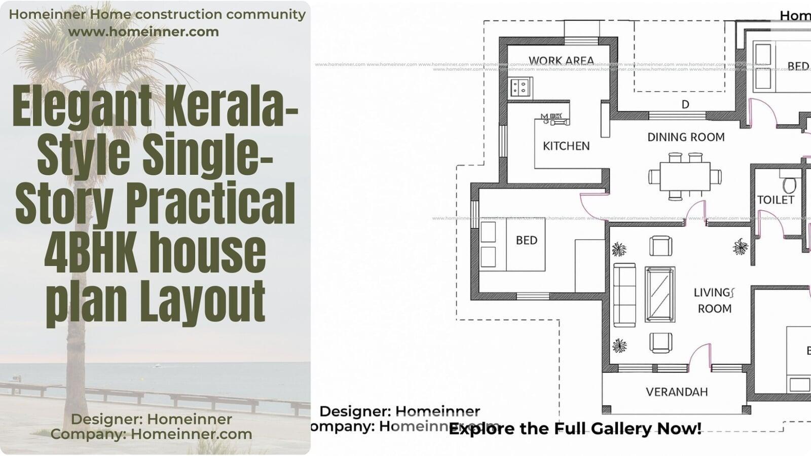 Elegant Kerala-Style Single-Story Practical 4BHK house plan Layout