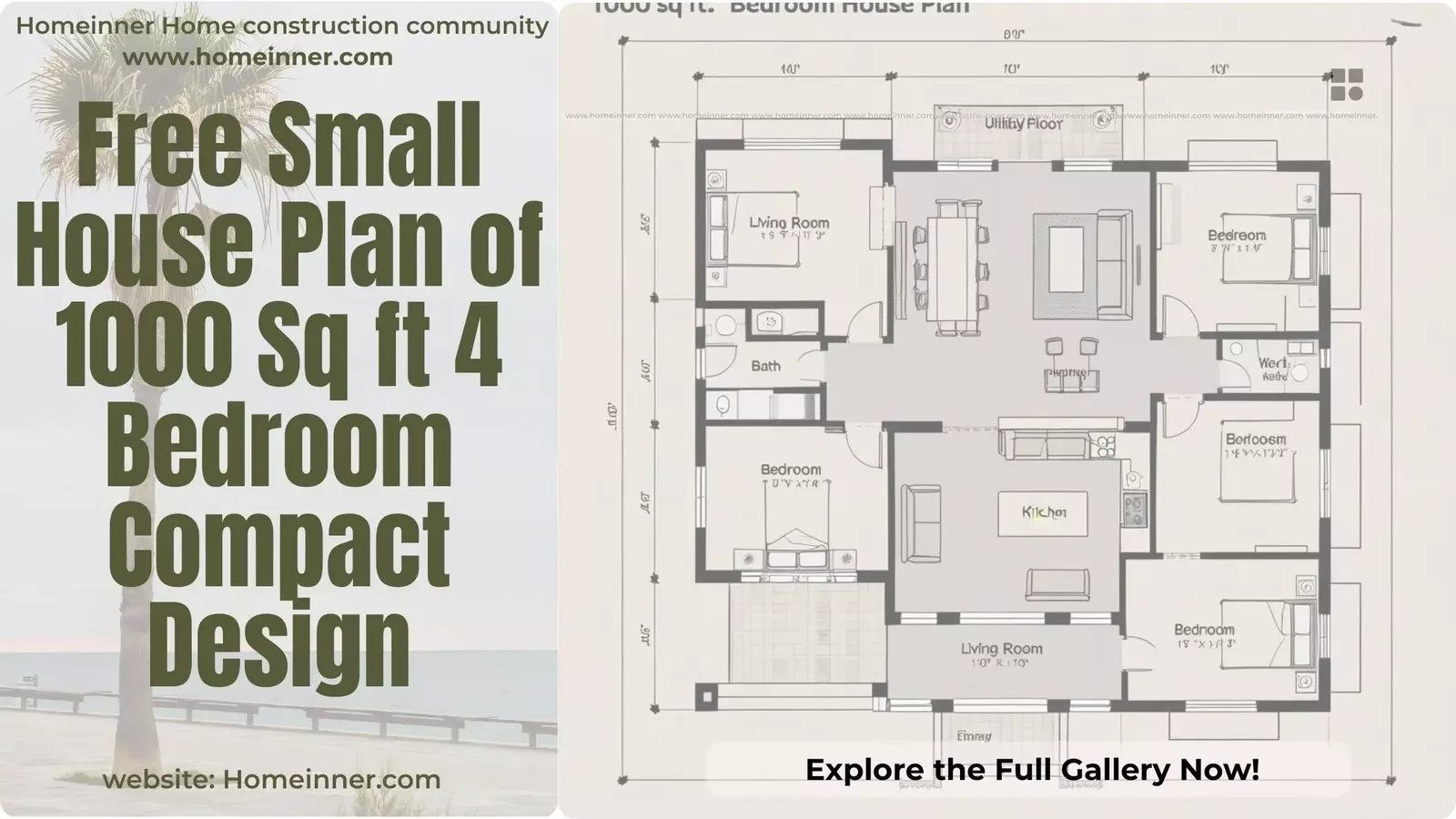 Free Small House Plan of 1000 Sq ft 4 Bedroom Compact Design