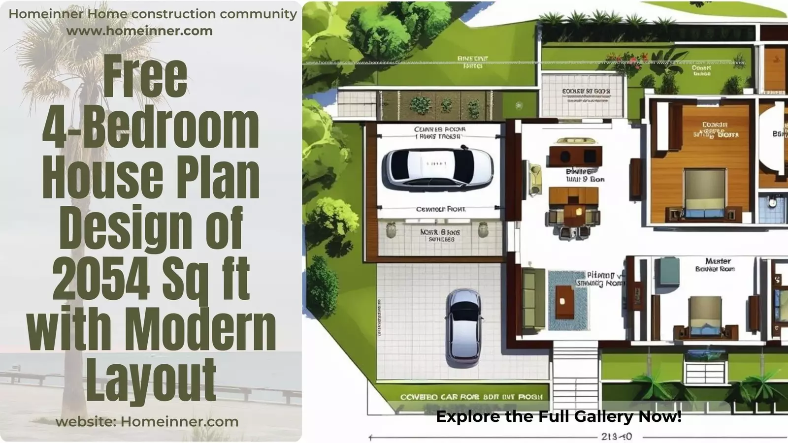 Free 4 Bedroom House Plan Design of 2054 Sq ft with Modern Layout